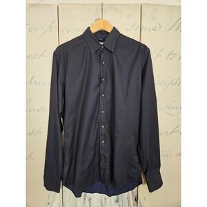 Teddy Stratford NYC Navy Blue Geometric Diamond Cotton Button Down Shirt 43-44